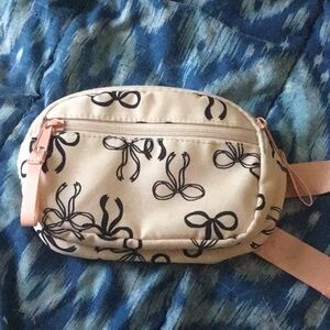 Cat & Jack Beige Crossbody Belt Bag with Black Bow Print
